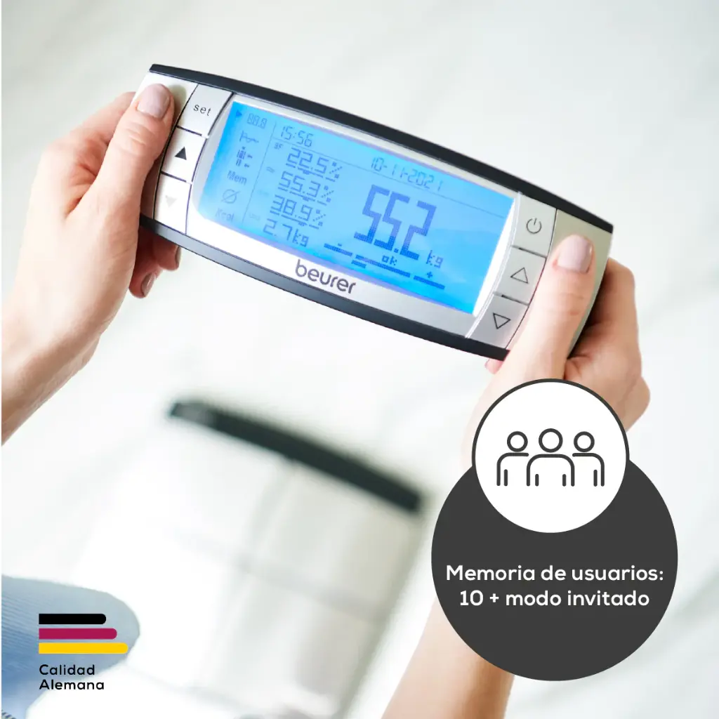 Báscula diagnóstica, Bluetooth, Análisis Segmentado del Cuerpo con 8 Electrodos y Memoria para 10 Usuarios