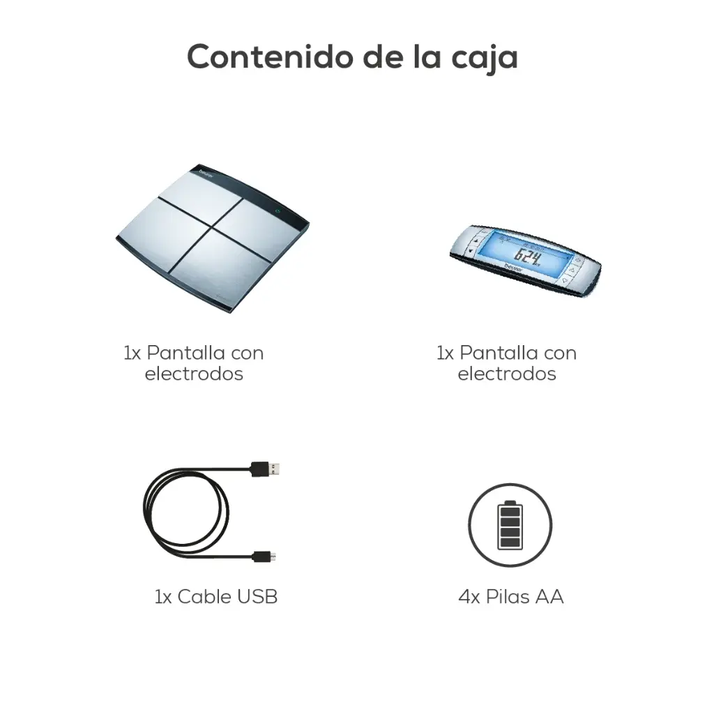 Báscula diagnóstica, Bluetooth, Análisis Segmentado del Cuerpo con 8 Electrodos y Memoria para 10 Usuarios