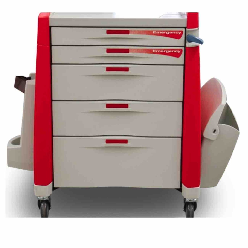 Carro Rojo para Emergencias de Plastico ABS con 5 Cajones  81 × 64 × 110 cm Mod. LUA-S023 