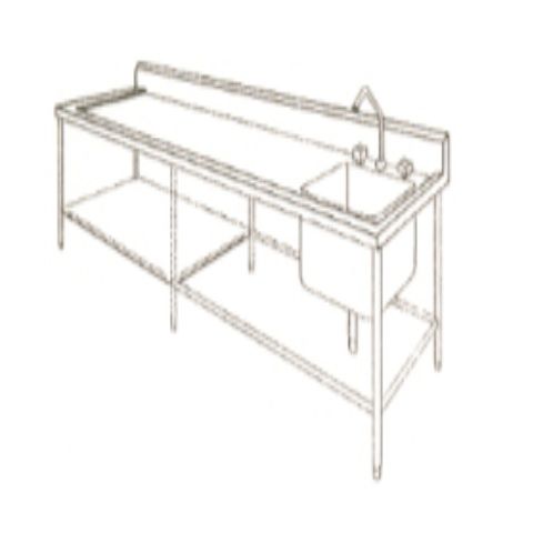 Mesa de 150 cm con respaldo y fregadero derecho de 150 x 70 x 90 cm en acero inoxidable