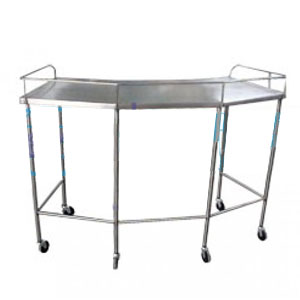 Mesa riñon con cubierta y estructura de acero inoxidable 147x65x100 cm