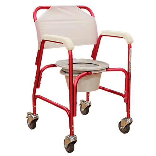 Silla comodo ducha de aluminio con respaldo ruedas acojinado color rojo capacidad 100 kg