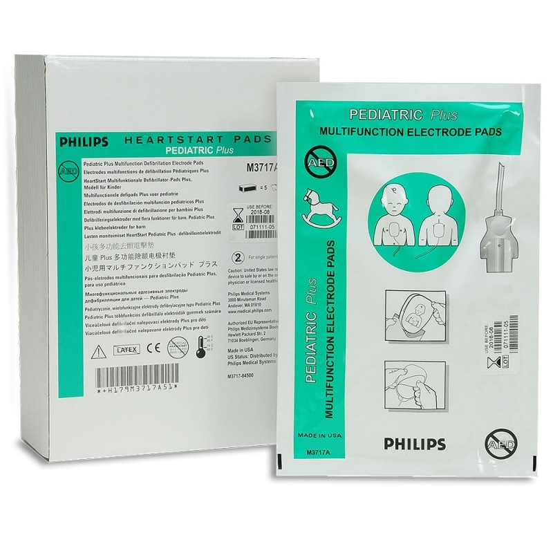 Parche electrodo plus pediátrico para marcapasos externo, conector plano para desfibrilador FRX. Caja con 5 pzs