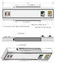 Consola con riel de 1.4 m con iluminación 2 tomas oxígeno/aire tipo Chemetron, 2 contactos con iluminacion y porta canastilla chica para medicamentos