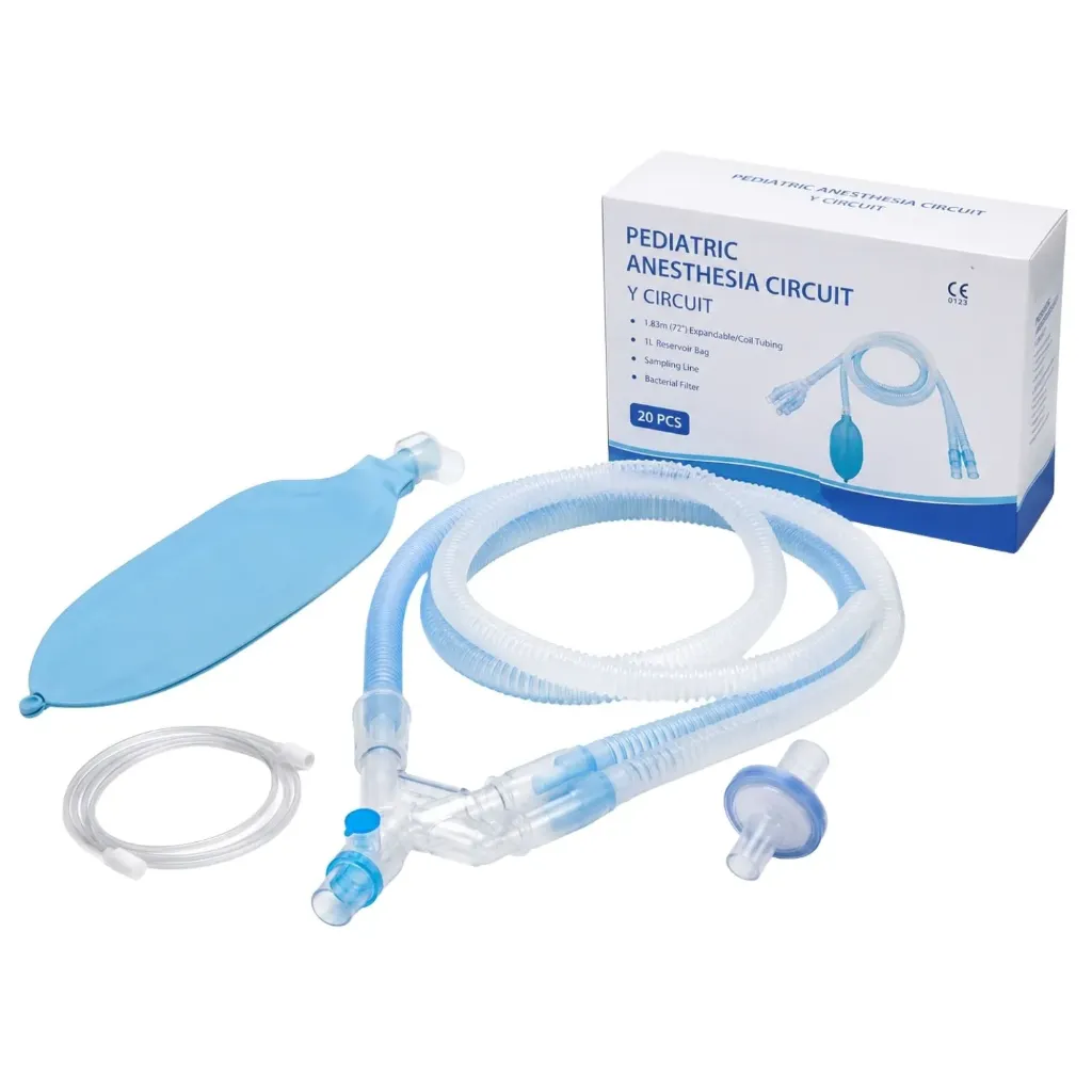 Circuito de anestesia pediátrico en Y con tubo expandible de 1.83 mts 72" incluye bolsa de 1 L, línea de muestreo y 1 filtro bacteriano caja con 20 pzas