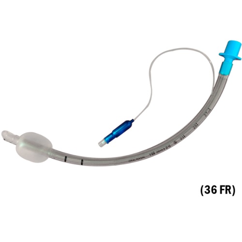 Tubo endotraqueal con alma de acero con globo y espiral de alambre 9.0 (36 FR) caja c/10 pzas 