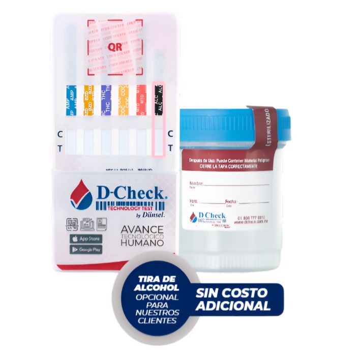 Tarjeta D-Check para Deteccion de 5 Drogas (AMP,COC,OPI,THC,MET) con Vaso, Caja con 25 pzas