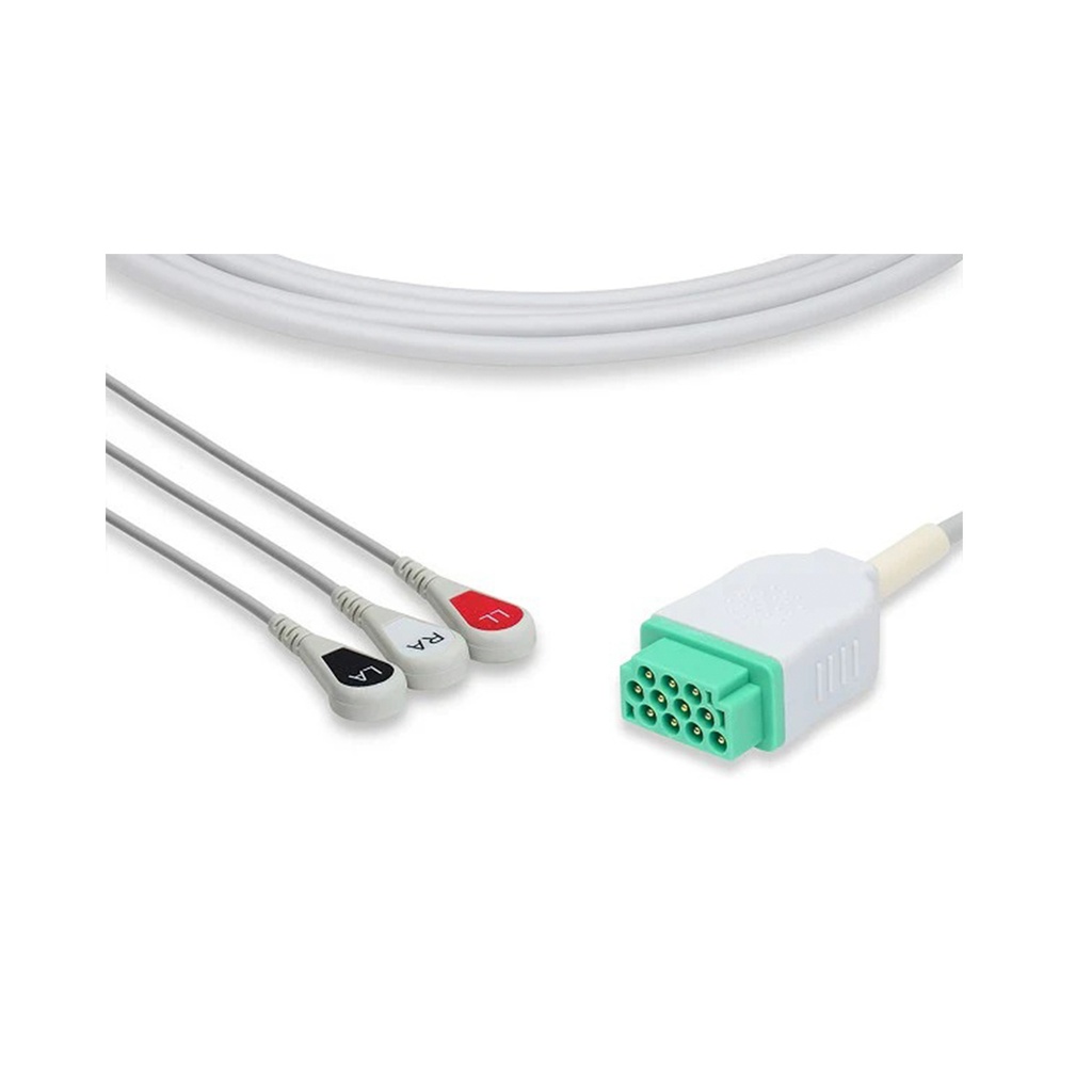 Cable ECG 3 puntas compatible GE Marquette terminación broche