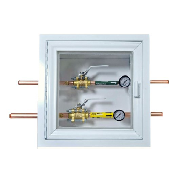 Caja de seccionamiento para 2 gases con valvulas de 13 mm (1/2") con manometro