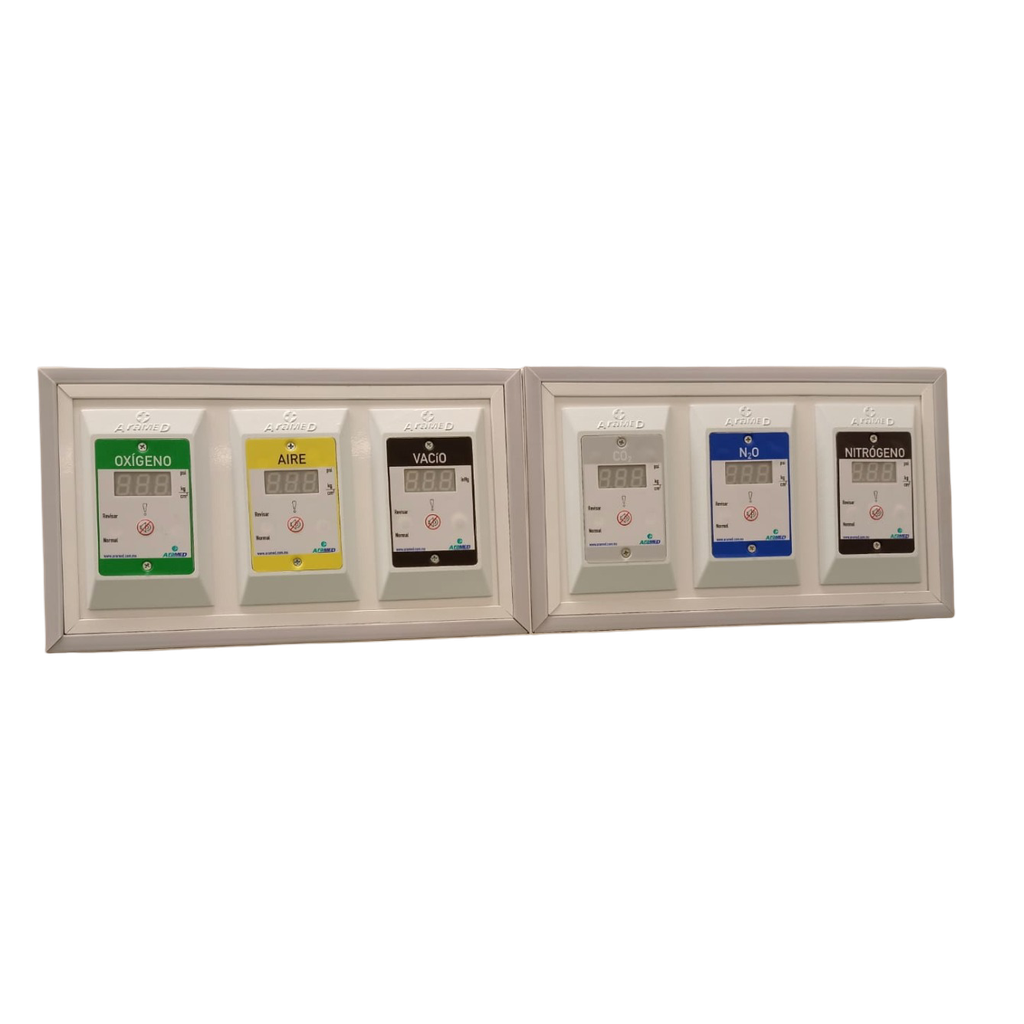 Alarma de 6 gases para sobreponer O₂, Aire Medicinal, Vacío, N₂O, NIT y CO₂