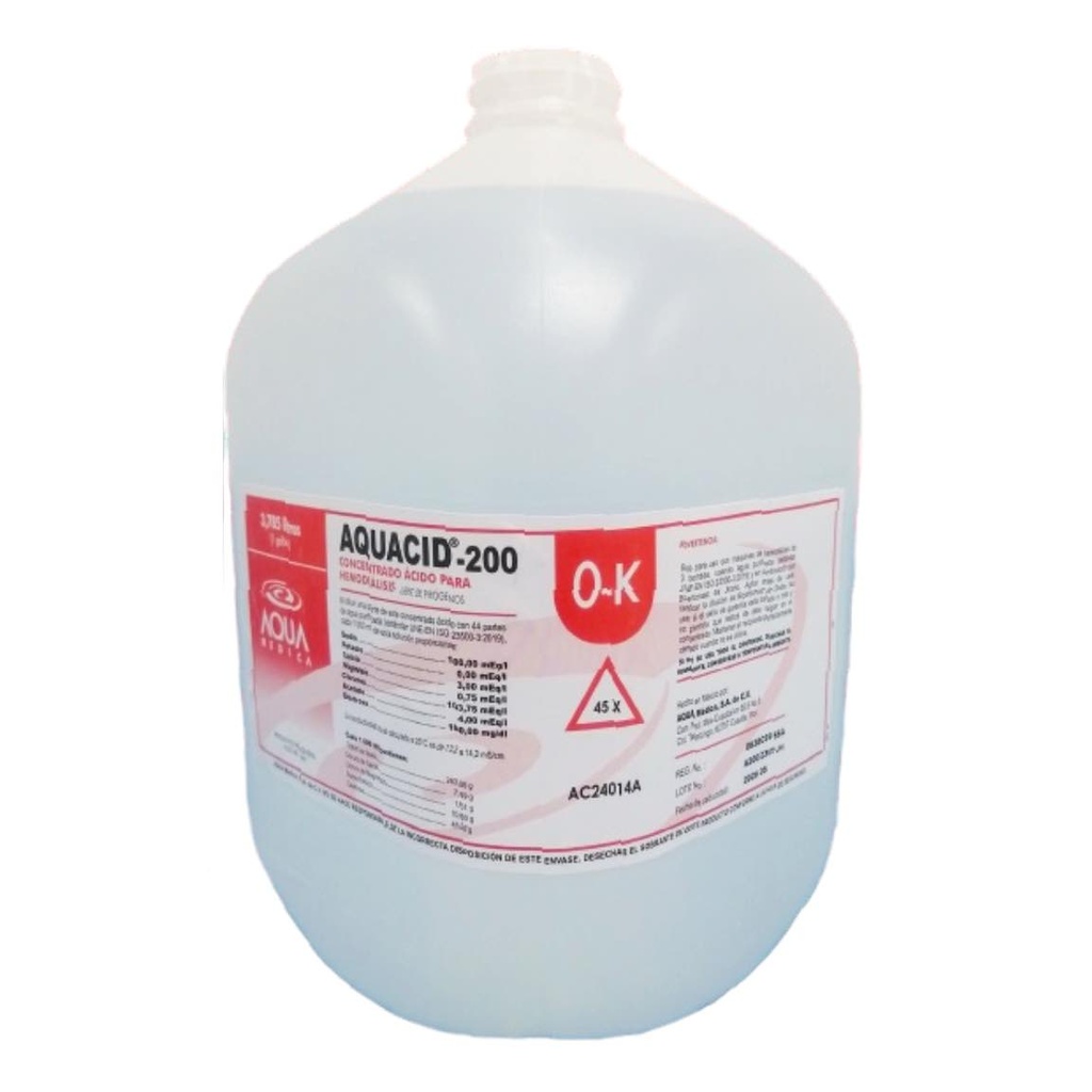 Ácido para hemodiálisis Aquacid-200 0K 1 caja con 4 galones