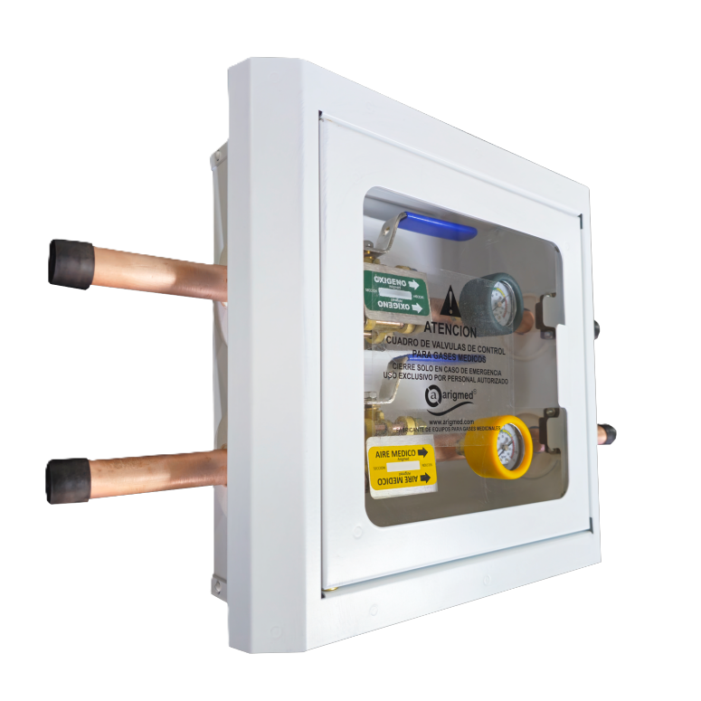 Caja de seccionamiento con 2 valvulas , embutible en pared con Gabinete de acero galvanizado y manómetros