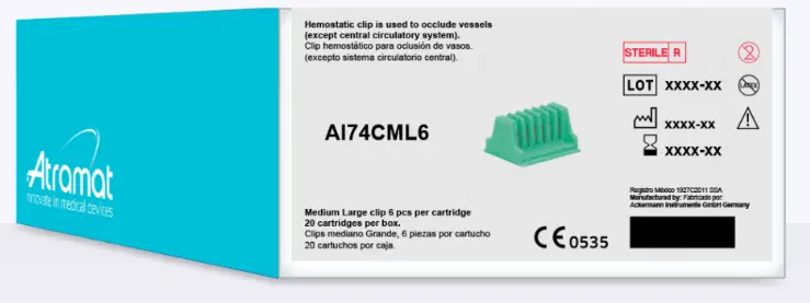 Clip hermostatico mediano/grande (verde) caja con 20 cartuchos de 6 clips c/u (120pz)
