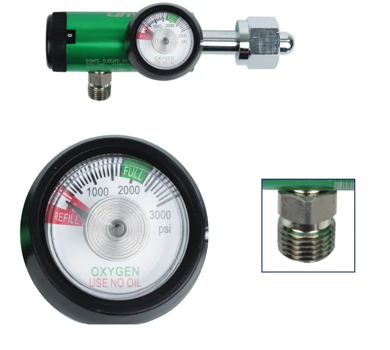Regulador para tanques de oxigeno 540/0.5-15LPM capacidad 1700 a 4200L Caja c/20pz