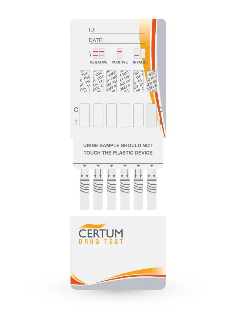 Prueba antidoping 6 drogas en Panel COC/AMP/MET/OPI/THC/FYL Caja c/25u
