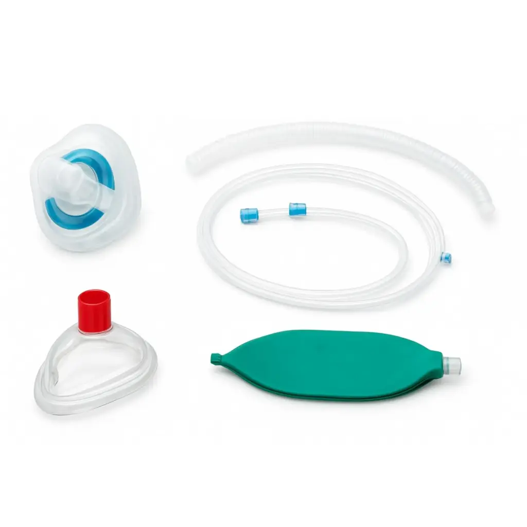 Kit de Circuito de anestesia adulto desechable sin latex, con filtro HME, mascarilla No. 6 y bolsa de 1.8 lts. caja c/10
