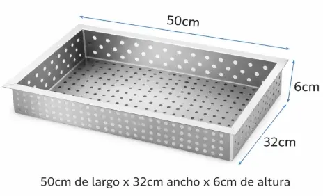 Charola perforada de acero inoxidable 50x32x6cm