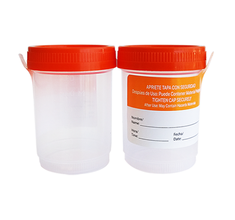 Vaso recolector de orina estéril de tapa naranja de 120 ml, caja c/400 pz
