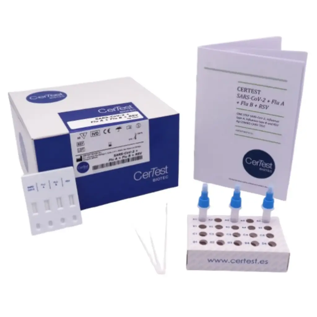 Prueba rapida de Covid-19 (Sars-CoV-2), RSV e influenza A+B 