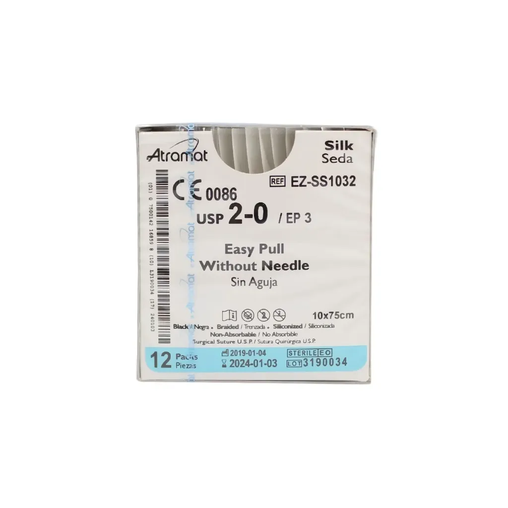 Sutura de seda negra 10x75cm sin aguja Easy Pull 12 sobres