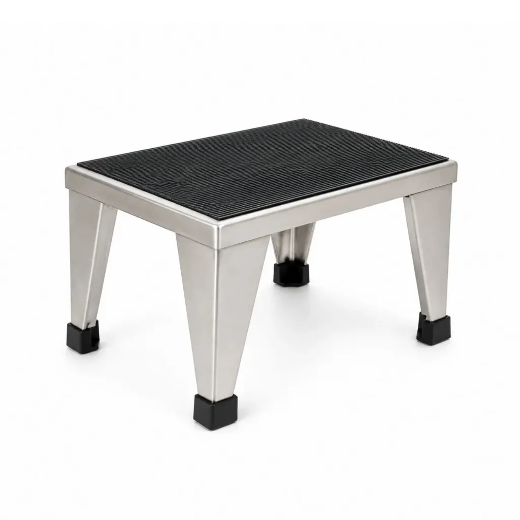 Banqueta de altura de un peldaño acero inoxidable