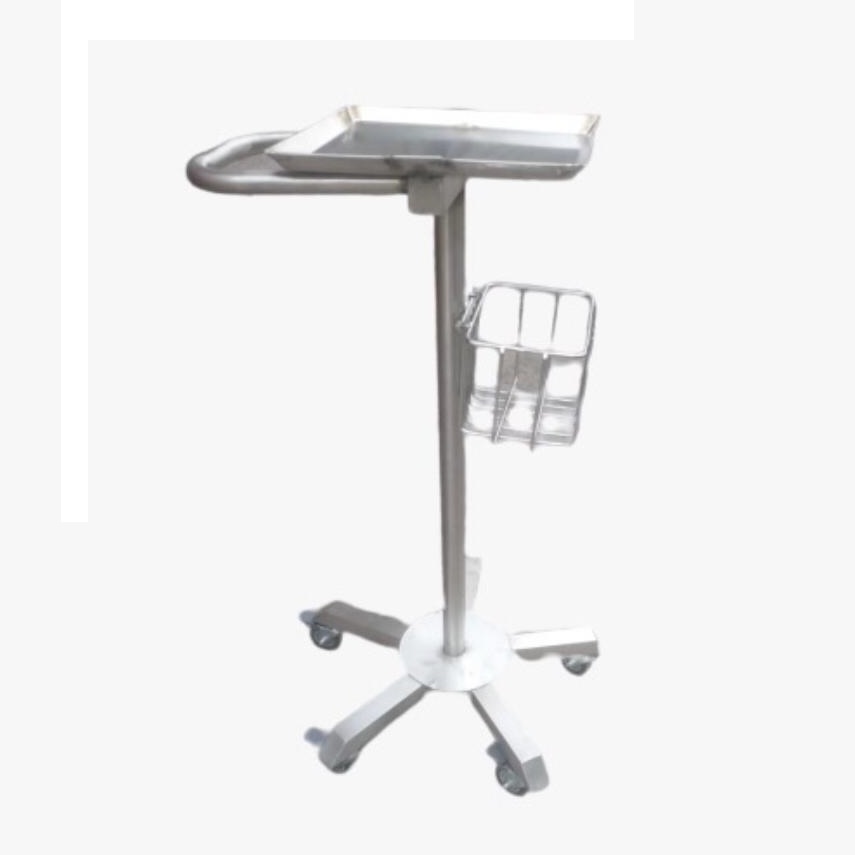Base rodable para monitor de pedestal con ruedas y canastilla en acero inoxidable