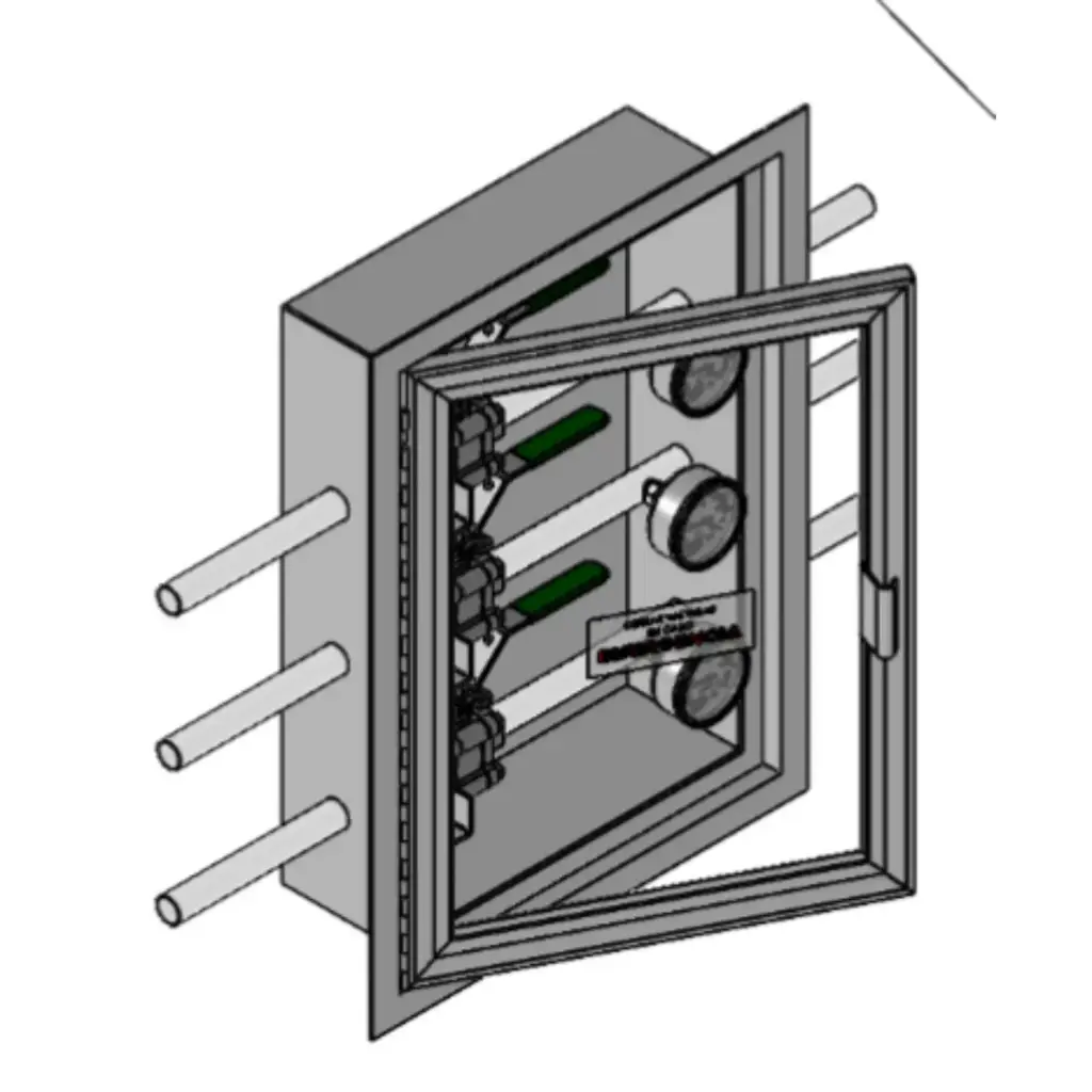 Caja de seccionamiento para 3 gases con valvulas de 19 mm (3/4")