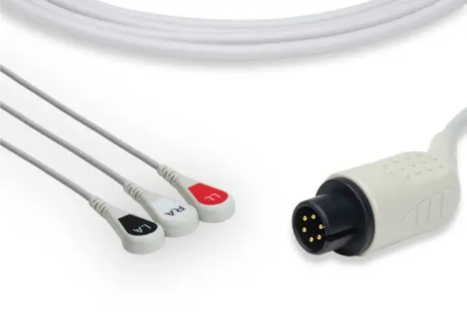 Cable para ECG de 3 puntas unidas, compatible con Mindray. terminacion broche