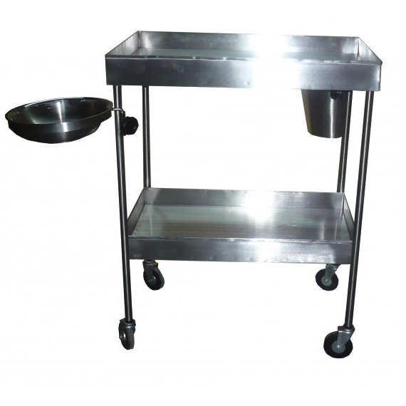 Carro para curaciones con ruedas negras de 3" 80x50x105cm acero inoxidable