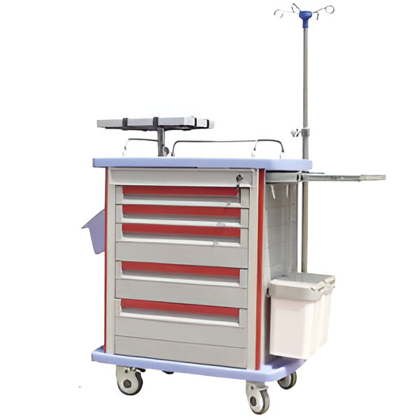 Carro rojo para emergencias de plastico ABS con 5 cajones 85 x 52 x 95 cm