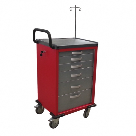 Carro rojo para emergencias de lamina con 5 cajones 95 x 56 x 47 cm