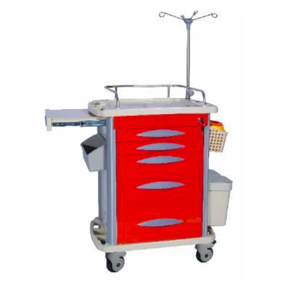Carro rojo para emergencias de plastico ABS con 5 cajones 75x47.5x92 cm