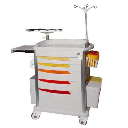 Carro rojo para emergencias de plastico ABS con 5 cajones 82 x 52 x 95 cm SOS-001