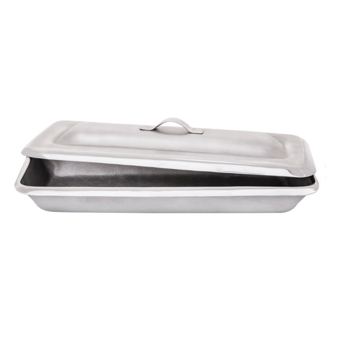 Charola budinera para Instrumental con tapa 22x8x3 cm (500 ml)