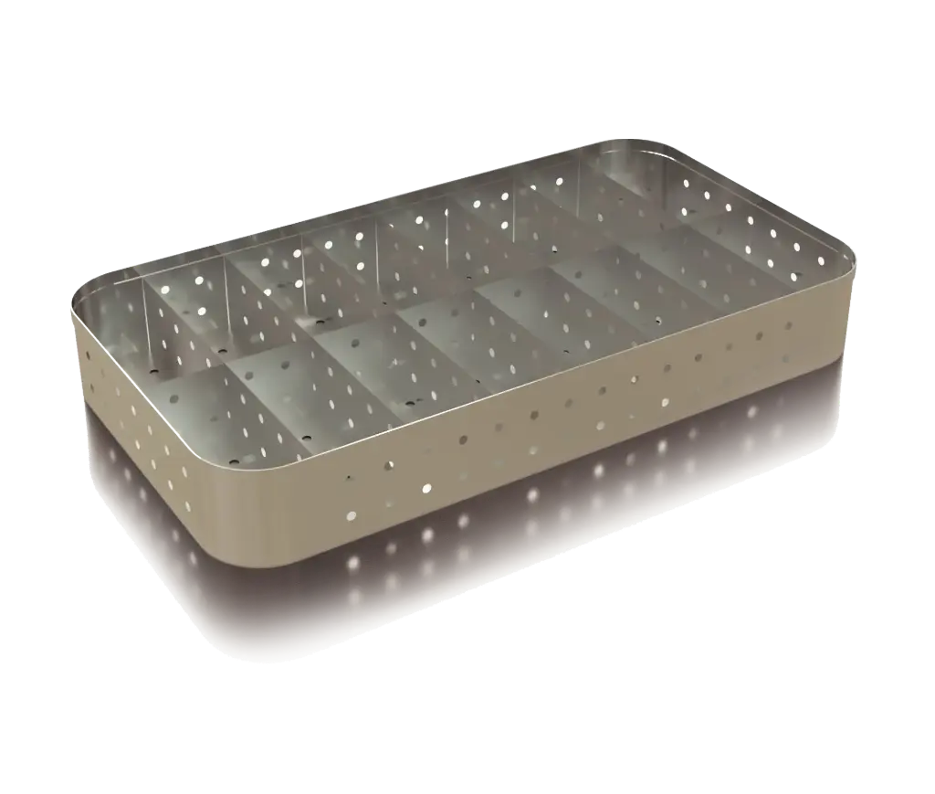 Canastilla para estibar vacunas y biologicos de acero inoxidable medidas 48x26x5 cm