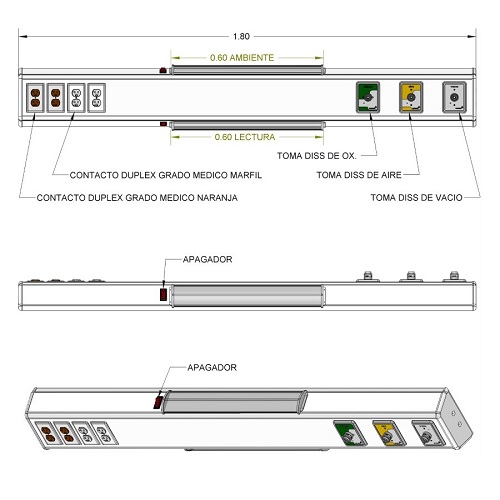 Consola de cabecera horizontal básica tipo I 1.50m de longitud