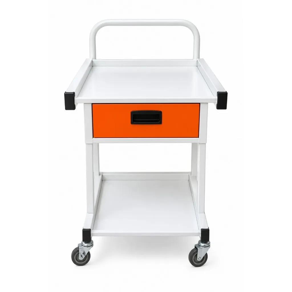 Carro Porta Equipo Blanco con Cajón Naranja (80x40x44 cm)
