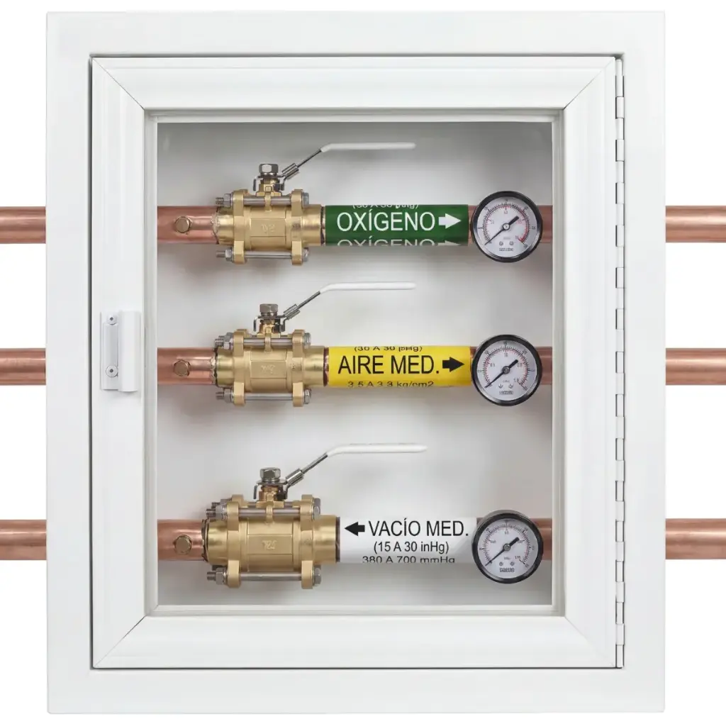 Caja de seccionamiento para 5 gases con válvulas de 19 mm (3/4") y manómetros 25mm (60X30X15)