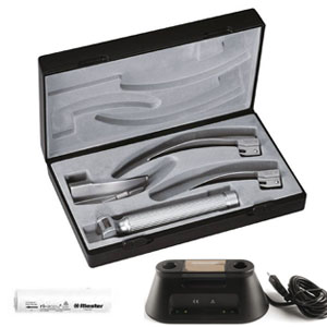 Juego de Laringoscopios ri-standard MacIntosh baby 2,7V, mango pilas tipo AA, palas no. 0,1,2, ri-accu®,ri-charger®
