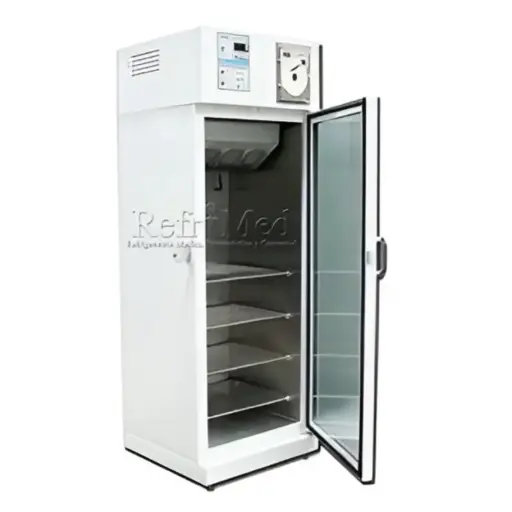 Refrigerador Vertical para Laboratorio de 12 ft³, Interior de de Acero Inoxidable y Exterior Esmaltado, 1 Puerta Solida con Graficador