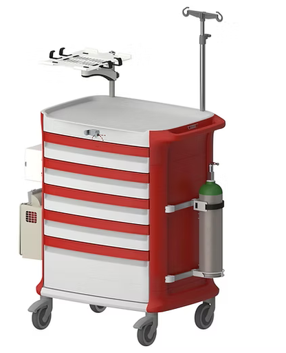 [PEG-POLYCART] Carro rojo para emergencias de plastico ABS con 5 cajones 104 x 68 x 84 cm POLYCART 