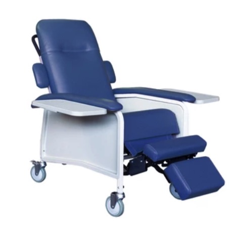 [DRI-RED577-A] Sillón para hemodiálisis y extracción de sangre reclinable 4 posiciones, 2 charolas color azul Mod. D577DR