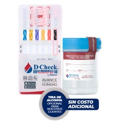 Tarjeta D-Check para Deteccion de 5 Drogas (AMP,COC,OPI,THC,MET) con Vaso, Caja con 25 pzas