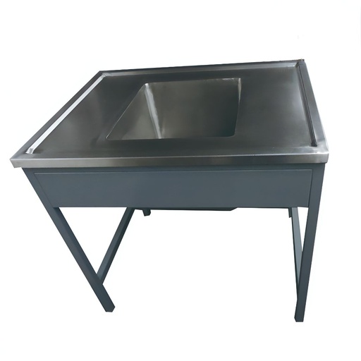 [HEL-HM296] Mesa Baja con Vertedero de Acero Inoxidable 90x70x75 cm (Sin Accesorios)