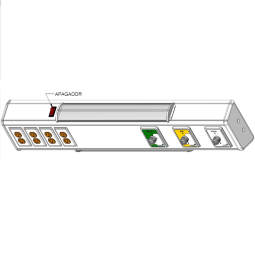 [ARD-902707] Consola 4 V delta de 1.20 mts con 3 tomas (aire/oxigeno/vacío) + 4 contactos duplex con iluminación para un encamado