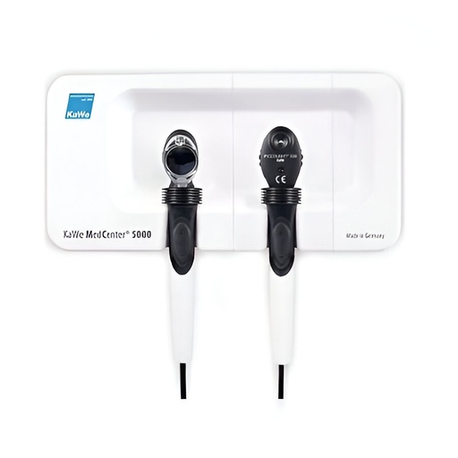 Set de diagnostico MedCenter® 5000 de pared, con Otoscopio F.O. LED y Oftalmoscopio E56 (USA),  incluye modulo basico mas modulo de ampliación con 2 mangos KaWe, Incluye kit de montaje en pared 