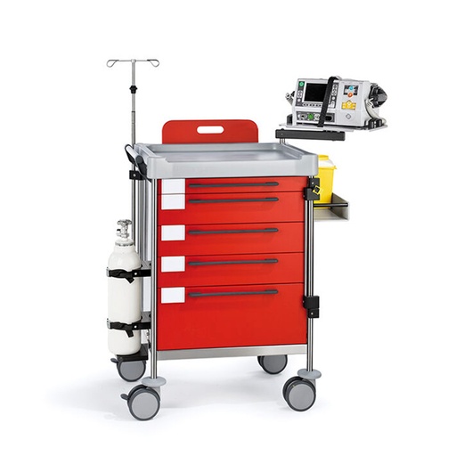 [INI-CR640-6C] Carro rojo para emergencias de polietileno con 6 cajones medidas 64 x 48 cm