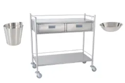Carro auxiliar clinico inoxidable 304 en cubierta y 201 en estructura con cajon inoxidable 430