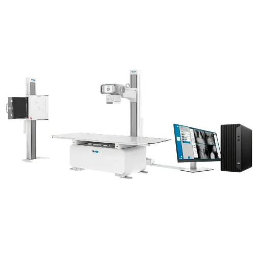 Equipo de rayos X de alta frecuencia digital de 500mA/125kVp 40KW columna piso con freno, bucky de pared, flat panel 14x7" generador de alta frecuencia 
