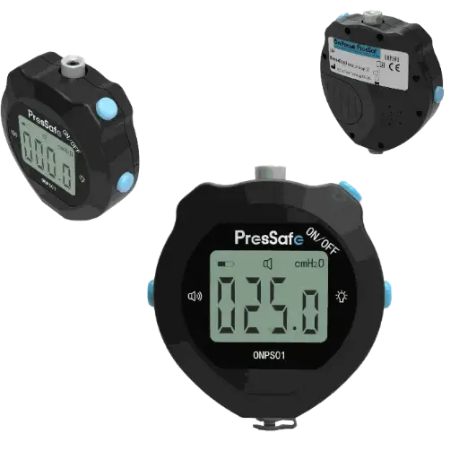 Manometro de presión Mod. PRESSAFE con alarma auditiva y visual, 0 a 100 cmH2O